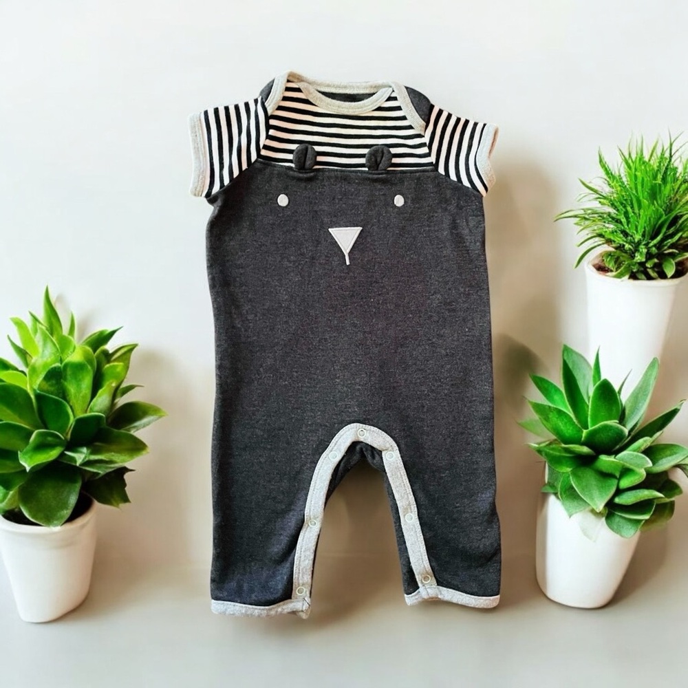 Adorable Gray Baby Romper with Stripes